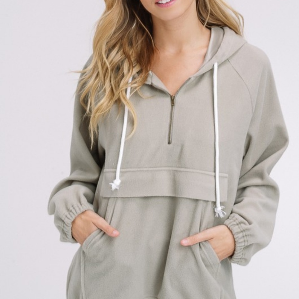 NWT Olive Green Felt Quarter Zip Hoodie - Picture 4 of 8